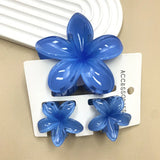 DAIIIBABYYY  -  3Pcs Sweet Colorful Plumeria Flower Shark Clip Hair Claw Bohemian Ponytail Clip Plastic Hairpin Barrette Summer Hair Accessories