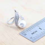 Daiiibabyyy Silver 925 Pearl Jewelry Sets Bridal Wedding White Zircon Rings Earrings Pendant Necklace Bracelets Set