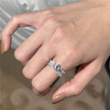 Daiiibabyyy  Blue Water Drop Zircon Open Ring for Women Exquisite Retro Irregular Adjustable Finger Ring Sweet Casual Versatile Jewelry Gift