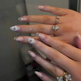Daiiibabyyy  24Pcs Irregular Gilded Design False Nails 3D Flower Full Cover Nails Tips Short Almond Detachable Artificial Press on Fake Nails