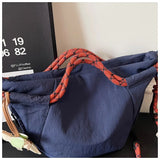 Daiiibabyyy  Vintage Multi-pocket Large Tote Bag Drawstring Shoulder Contrast Webbing Crossbody For Outdoor Hiking Daily Commute Handbags