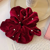 Daiiibabyyy Hair Accessories Cloth Female Solid Color Gift Women Hair Ring Korean Style Hair Rope Ponytail Holder Pearl Hair Scrunchies