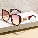 Daiiibabyyy  Women's Oversized Square Fashion Glasses with Blue-Green Gradient PC Lens - Large Round Metal Frame - Stylish