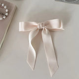 Daiiibabyyy Fashion Solid Color Satin Bow Long Ribbon Hair Clips for Women Korean Style Design Lady Hairpins Headwear