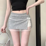 DAIIIBABYYY  -  Female Sweet Lace Patchwork Skirts Summer Women Clothes Fashionable Irregular Bow A-line Skirt Kawaii Solid Color Slim Skirt