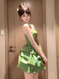 DAIIIBABYYY  -  French Retro Temperament Green Strapless Bubble Dress Women's Spring Summer Birthday Party Sleeveless Evening Dresses
