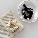 DAIIIBABYYY  -  Korean Romantic Red Rose Scrunchies White Black Oversized Hair Ribbons College Student Girls Fairy Elastic Hair Bands Simple Gum