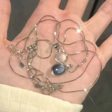 Daiiibabyyy  Korean Silver Color Oval Aquamarine Pendant Necklace Ladies Girls Luxury Snake Chain Necklace Fashion Jewelry Accessories