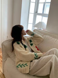 Daiiibabyyy  Autumn New Knitted Jacket Women  Anti-Aging Flower Casual Loose Layering Sweater Open Cardigan Fashion Ladies' Wear