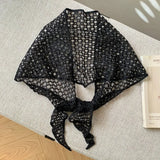 Daiiibabyyy  Retro Floral Printed Lace Triangle Scarf Transparent Embroidered Lace Head Scarf Thin Scarf Accessories Lace Headband Party