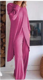 DAIIIBABYYY  -  Women's Long Sleeved Set Wide Leg Pants Set Irregular Fashion Casual Cross Size Two-piece Set