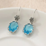 Daiiibabyyy  Elegant Exquisite Inlaid Blue Synthetic Zirconia Silvery Plated Pendant Earrings for Women Fashion Banquet Wedding Jewelry Gifts