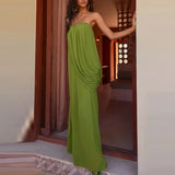 Daiiibabyyy  Strapless Sleeveless Solid Color Cocktail Dress Women Elegant Draped Design Split Long Dress Summer Fashion Backless Party Dress