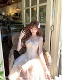 Daiiibabyyy  Summer French Elegant Fashion Mini Tube Top Dress Women's Elastic Waist Backless Sexy Tulle Boned Dress High-end Evening Gown