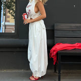 Daiiibabyyy  New Fashion Casual High Waist Solid Color Loose Fit Eastic Waist Wide Leg Pants