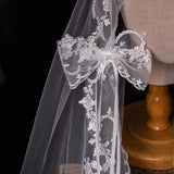 Daiiibabyyy  Wedding Bridal Veil Lace Pearl Trim Elegant Bride Headpiece for Wedding Ceremony Bridal Photoshoot,Lightweight Tulle Bridal Veil