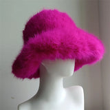 Daiiibabyyy  y2k Fluffy Faux Fur Bucket Hat Women Rabbit Fur Warm Thick Plush Winter Hat Lady Luxury Fashion Furry Panama Fisherman Cap