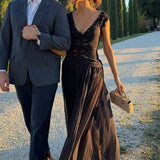 Daiiibabyyy  Lace Deep V-neck Evening Gown Women Dress Elegant Sleeveless High Waisted Solid Long Dress Fashion Embroidery Slim Party Dresses