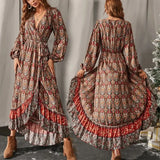 DAIIIBABYYY  -  Women's Autumn New Long Sleeve Pendulum Bohemian Print Dress