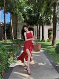 DAIIIBABYYY  -  Summer Red Ruffles Womens Dresses Sexy Spaghetti Strap Sleeveless Birthday Party Dress Female Holiday Beach Vestidos Mujer New