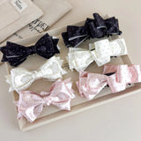Daiiibabyyy  Elegant Satin Wave Dot Bow Banana Clip for Women Temperament Ponytail Vertical Clip Secure Hold Hair Clip Hair Accessory