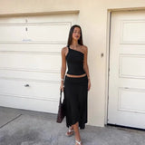 Daiiibabyyy  Casual Solid Color Off Shoulder Sleeveless Crop Top High Waist Ruffle Mini Dress with Ruched Waistband Asymmetrical Hem in