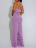 DAIIIBABYYY  -  Solid Slimming Two Piece Sets for Women Strapless Sleeveless Short Tops High Waist Spliced Metal Pants Chic Set Female New