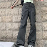 Daiiibabyyy  American Retro Gray Casual Work Pants for Women in Spring and Autumn Thin Design Loose High Waist Quick-drying Straight