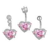 Daiiibabyyy  Pink Crystal White Zircon Love Heart Stone Navel Rings For Women Classic Silver Color Belly Button Nail Body Piercings Jewelry