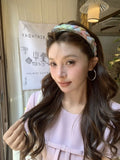 Daiiibabyyy  Girl's Scrunchies Korean Version Rainbow Pearl Large Hair Band Sweet Style Hair Tie Pleated Twisted Hair Band Bow Cute Hair Clip