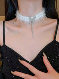 Daiiibabyyy  Fluffy Double-layer Rhinestone Snowflake Tassel Choker Christmas Sweet Sexy Clavicle Chain for Women Party Jewelry