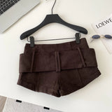 Daiiibabyyy  Sexy Retro American Sle Low Waist Belted Corduroy orts Women's Autumn Winter Casual Pants Wide Leg Button Detail