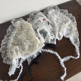 Daiiibabyyy  French Retro Lace Butterfly Triangle Scarf Tie Hair Bands Summer Female Thin Hair Band Travel Photo Seaside Sweet Cute Hair Band