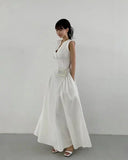 DAIIIBABYYY  -  Spliced Side Pleated Vest Sleeveless Dress Women 2025 Summer New Style French Luxury Slimming Long Elegant