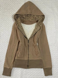 Daiiibabyyy  American Retro Vintage Niche Spicy Girl Sweet Cool Y2k Brown Leopard Print Hooded Cardigan Jacket Top