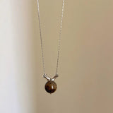 Daiiibabyyy  Maillard Brown Natural Stone Pendant Necklace for Women Oval Opal Gold Color Charm Sweater Chain Chokers French Elegance Jewelry