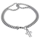 Daiiibabyyy  Men's Fashion Double Chain Cross Hollow Wrist Bracelets Lobster Claw Clasp Stainless Steel Bracelet Hip Hop Punk Party Jewelry.