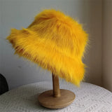 Daiiibabyyy  y2k Fluffy Faux Fur Bucket Hat Women Rabbit Fur Warm Thick Plush Winter Hat Lady Luxury Fashion Furry Panama Fisherman Cap
