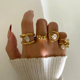DAIIIBABYYY  -  Electroplated 18k Gold Ring For Men And Women Trendy Bright Metal Ring Fashionable Finger Decor Hoop Beach Jewelry Accessories