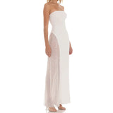 Daiiibabyyy  Sparkle Sequin Mesh Patchwork Maxi Dress Women Sexy Strapless Tube Dress Elegant Lady Backless Bodycon Long Dress