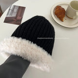 Daiiibabyyy Women Imitation Cashmere Knitted Wool Hat Winter Thickened Warm Outdoor Casual Lolita Hat JK Women Beanies Cap Accessories