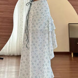 Daiiibabyyy  Women's Clothing Irregular Broken Flowers Skirts French Style Fashion Ruffles Summer Elegant Asymmetrical Spliced Long Skirts