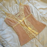 DAIIIBABYYY  -  Contrast Lace Trim Patchwork Camisole Y2K Aesthetic Bow Tie-up Straps Crop Tops Ribbed Corset Cute Skinny Vest Lolita Tops