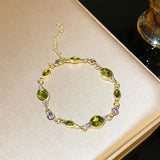Daiiibabyyy  Luxury Green Zircon Bracelets for Women Exquisite Vintage Metal Shiny Crystal Oval Design Bracelets Party Jewelry Gifts New