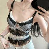 DAIIIBABYYY  -  Polka Dot Lace Camisole Female Summer Trend Sexy V-neck Breast Wrap Top Tee Women Clothes Sweet Fashionable Skinny Thin Top Tee