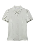 Daiiibabyyy  Elegant Solid Color Fitted Short Sleeve Women T-shirt Fashion Slim Fit Collared Shirts Ladies Exquisite Highstreet Outwear