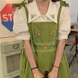 DAIIIBABYYY  -  Korean Version Minimalist Sweet Short Sleeved Top Slip Dress Printed and Embroidered Lace for Women's Long Skirts Dress