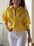 DAIIIBABYYY  -  Women Yellow Blouse Cotton Shirt Summer New Casual Loose Tops Spring Chic Lapel Shirt Female Work Wear Shirt Blouse