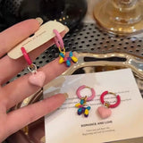 Daiiibabyyy  New Cute Asymmetrical Enamel Colorful Heart Dog Drop Earrings For Women Korean Fashion Y2K Charms Unique Aesthetic Jewelry Gifts