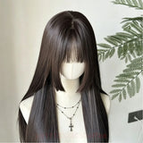 Daiiibabyyy  Long Layered Straight Hair Wig for Women Heat Resistant Synthetic Wigs with Bangs aily Party Use Lolita High Temperature Wig